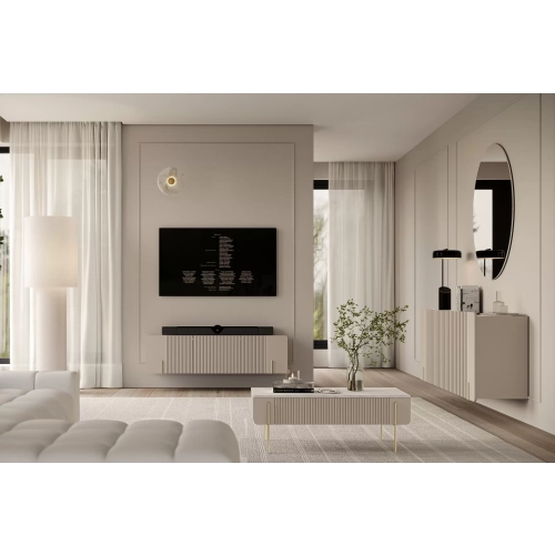 Szafka RTV Malmi 150 cm wisząca - kaszmir / crema bianca / złoty